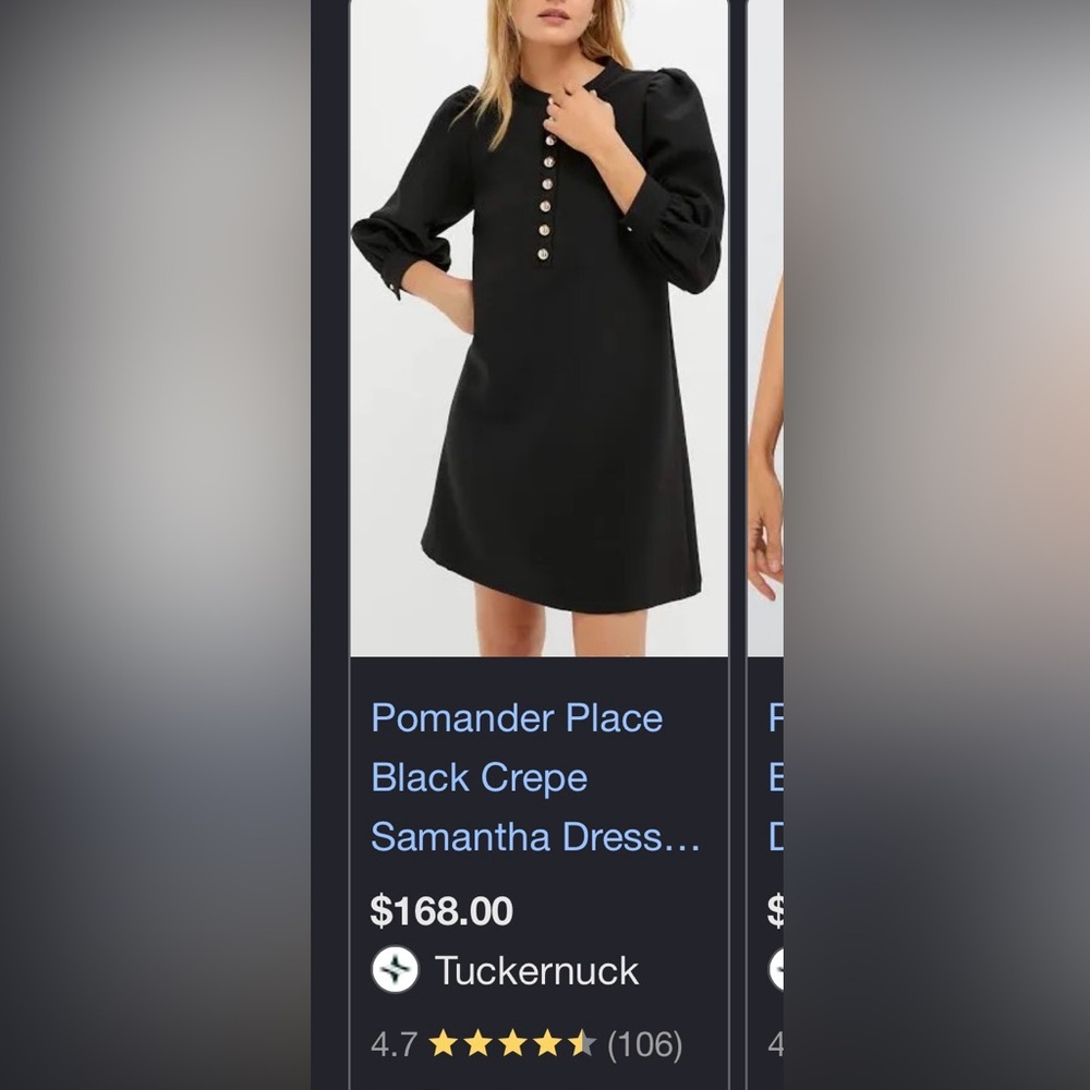 Pomander Place Samantha Black Dress with Gold Buttons Long Sleeve Mini